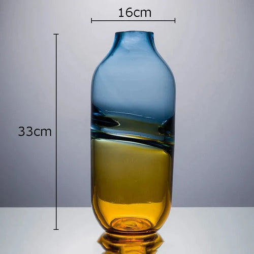Gradient Blue to Amber Wave Handmade Glass Vase - The Finishing Touch Decor