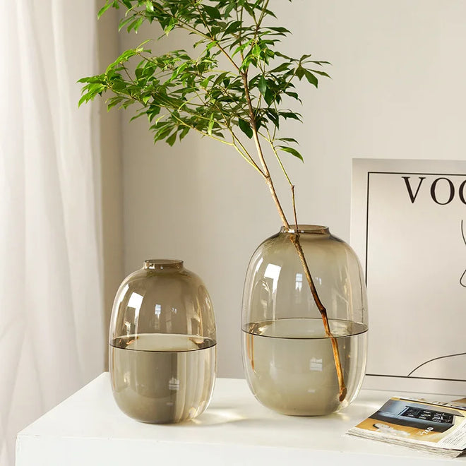 Minimalist Clear, Smoke, Brown Glass Rounded Bulb Vases - The Finishing Touch Decor