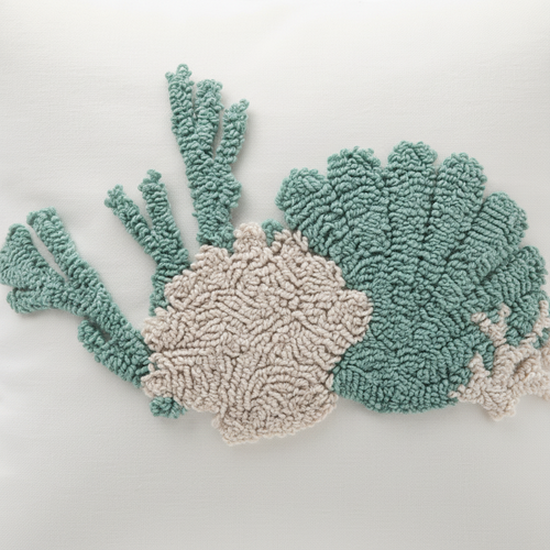 Coastal Aqua Coral & Shell Tufted Throw Pillow Covers