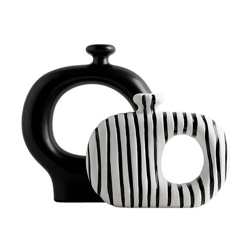 Zebra Stripes Ceramic Vase Artificial Flower Decorative Flowers Pots Desk Decoration Modern Floral Vases Room Aesthetic Decor