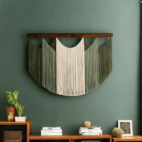 Hanging Yarn-Draped Handmade Wall Art Tapestry