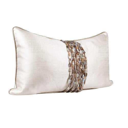 Champagne Gold Shell-Adorned Lumbar Throw Pillow Covers