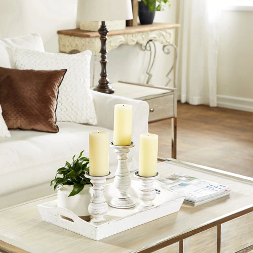 White Blush Distressed Finish Wood Candle Holder Set of 3 - The Finishing Touch Decor