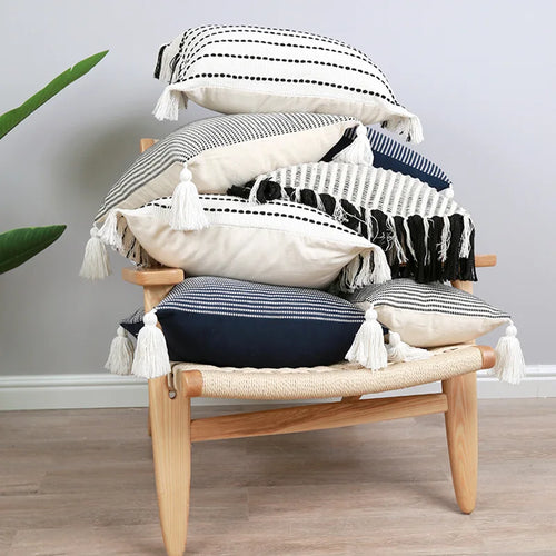 Boho Tassel Linen Weave Variety Throw Pillow Covers - The Finishing Touch Decor