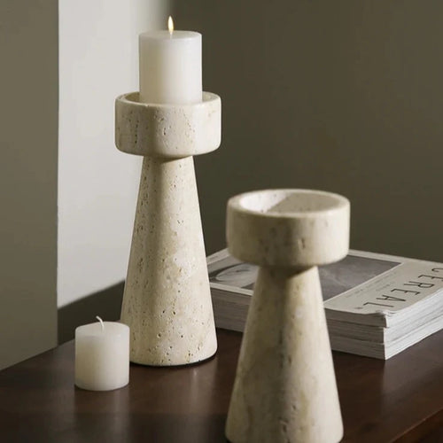 Minimalist Travertine Stone Candlestick Holder - The Finishing Touch Decor