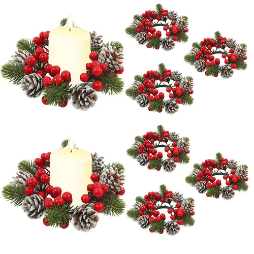 Artificial Pinecone & Berry Christmas Candle Wreaths