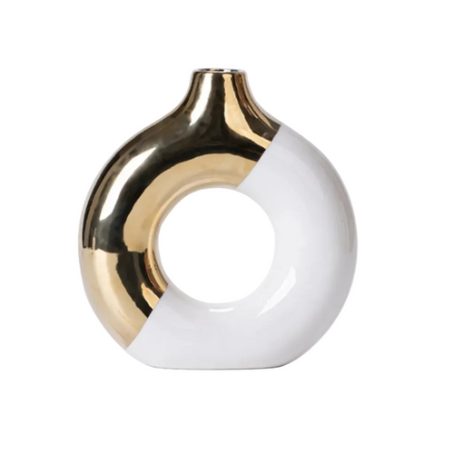 Gold Accent Ceramic Donut Vase