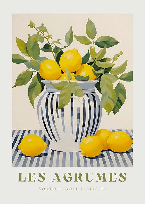 Retro Lemon Garden Canvas Poster Fresh Lemon Olive Tree Wall Art Prints for Modern Living Room Office & Summer Home Decor Gifts