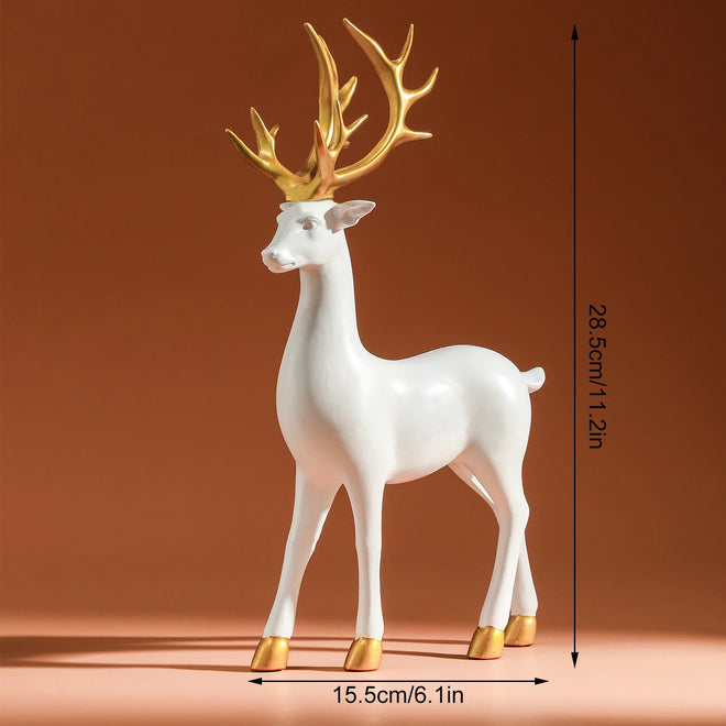 White & Gold Reindeer Holiday Table Figurine Statues