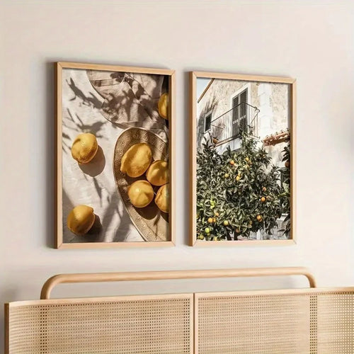 Retro Lemon Garden Canvas Poster Fresh Lemon Olive Tree Wall Art Prints for Modern Living Room Office & Summer Home Decor Gifts