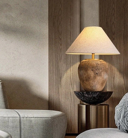 Round Rustic Wabi Sabi Ceramic Nordic Textured Table Lamp - The Finishing Touch Decor