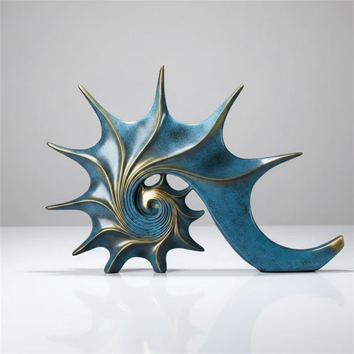 Coastal Gold & Blue Resin Conch Shell Statue