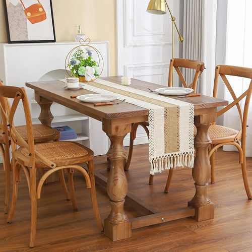 Boho Farmhouse Linen Macrame Table Runner