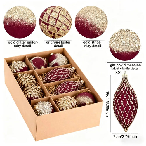 Set of 10 velvet holiday ornaments in red, green, and blue with sparkle accents for festive decor by The Finishing Touch Decor