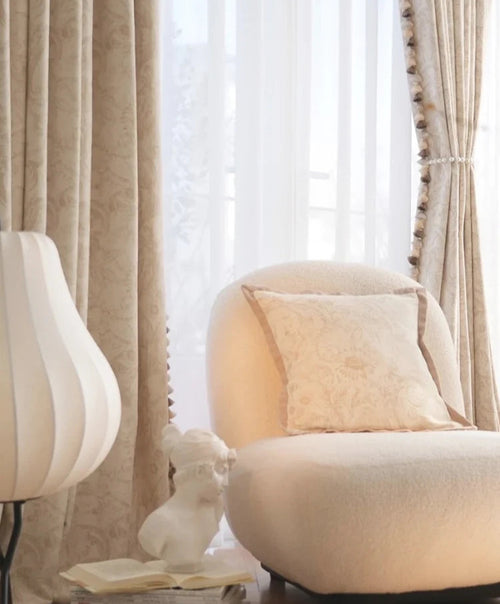 Beige Classical French Jacquard Blackout Window Curtains - The Finishing Touch Decor
