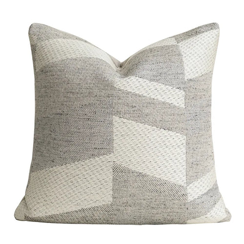 Modern grey geometric cushion cover for sofa or bed, wool blended fabric, elegant home decor by The Finishing Touch Decor