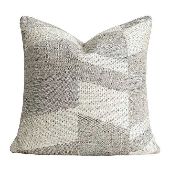 Modern grey geometric cushion cover for sofa or bed, wool blended fabric, elegant home decor by The Finishing Touch Decor