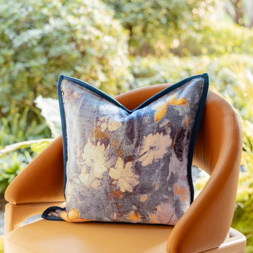 Blue Flora Pillows Gold Yellow Cushion Case Luxury Modern Decorative Pillow Cover For Sofa Chair Home Decorations