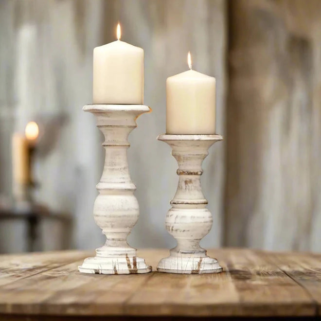 White Blush Distressed Finish Wood Candle Holder Set of 3 - The Finishing Touch Decor