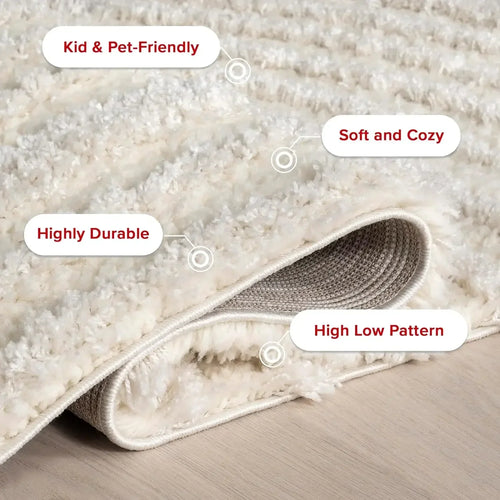 Large Beige Abstract Pattern Shag Area Rug