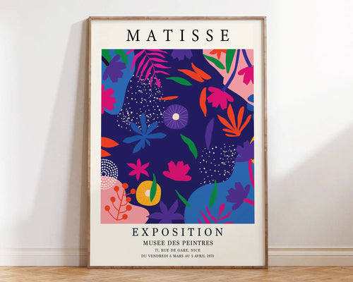 Abstract floral Matisse poster and print by The Finishing Touch Decor, featuring colorful botanical cut outs on canvas.