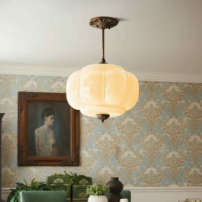 French Retro Glass Pendant Chandelier Lamp