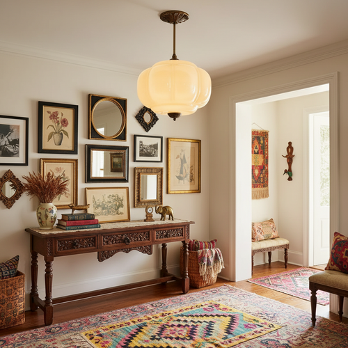 French Retro Glass Pendant Chandelier Lamp