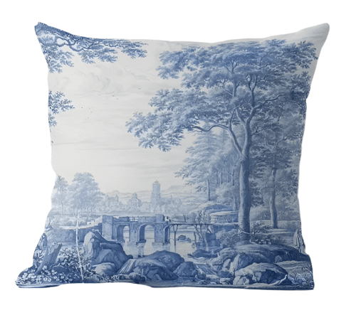 French Toile de Jouy Blue & White Pattern Throw Pillow Cover - The Finishing Touch Decor