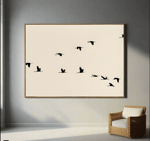 Landscape Black Flying Birds Silhouette Canvas Wall Art Print