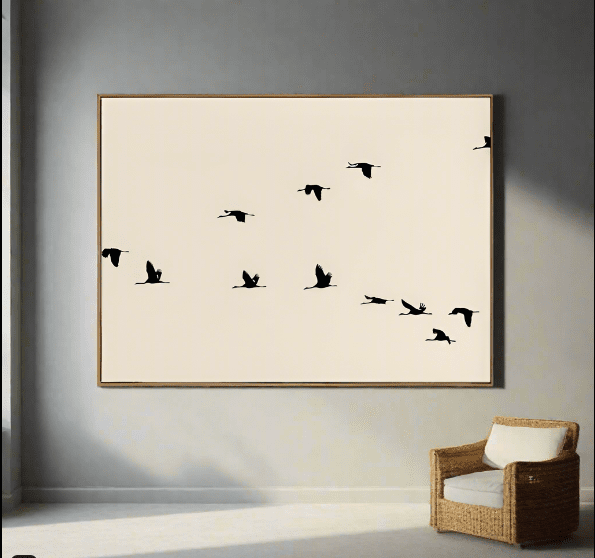 Landscape Black Flying Birds Silhouette Canvas Wall Art Print