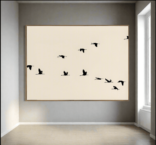Landscape Black Flying Birds Silhouette Canvas Wall Art Print