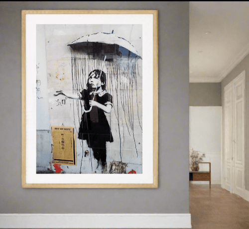 Framed Banksy "Umbrella Girl" Wall Art Print