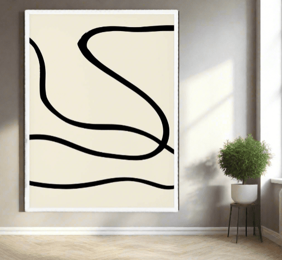 Framed Scandi Black Lines Minimalist Wall Art Print