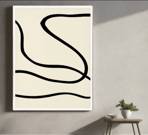 Framed Scandi Black Lines Minimalist Wall Art Print