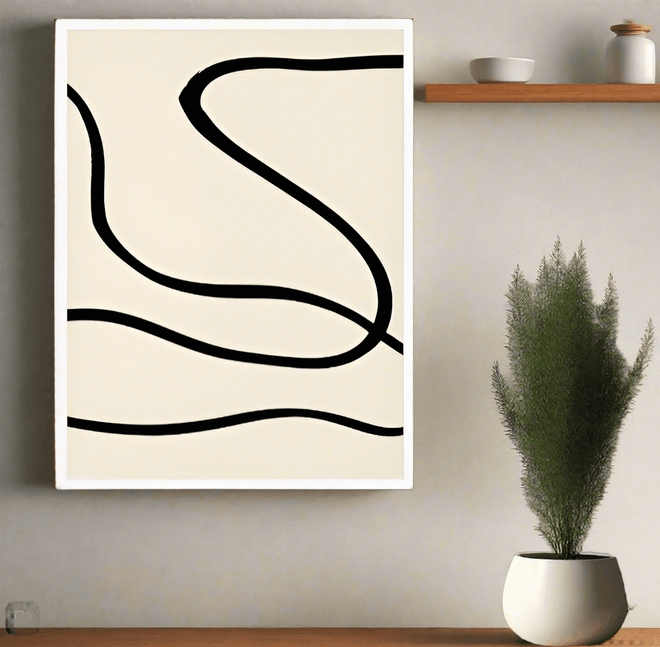 Framed Scandi Black Lines Minimalist Wall Art Print
