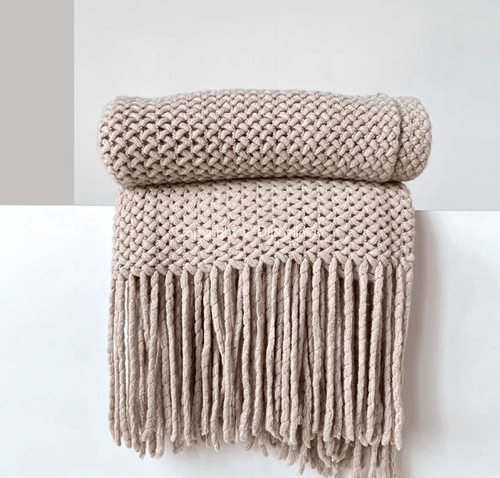 Soft Rust Orange Woven Throw Blanket with Tassels