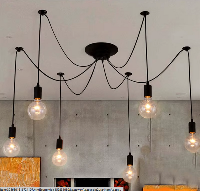 Large Spider Mount Black Pendant Industrial Chandelier