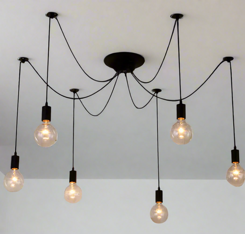 Large Spider Mount Black Pendant Industrial Chandelier