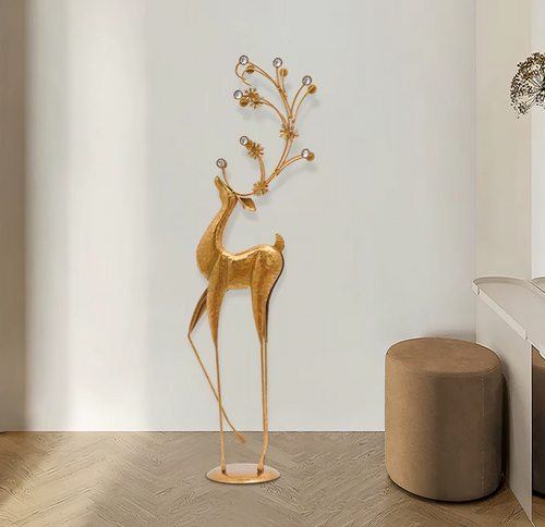 Gold & Rhinestone Tall 3.5ft Reindeer Statue