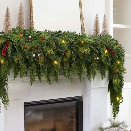 Indoor/Outdoor Faux Pine Pre-Lit 9 ft Christmas Tree Garland - 2Pcs