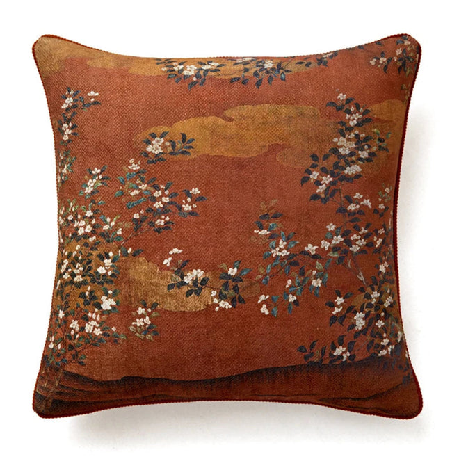 Spanish Retro Burgundy Orange Print Throw Pillow Covers