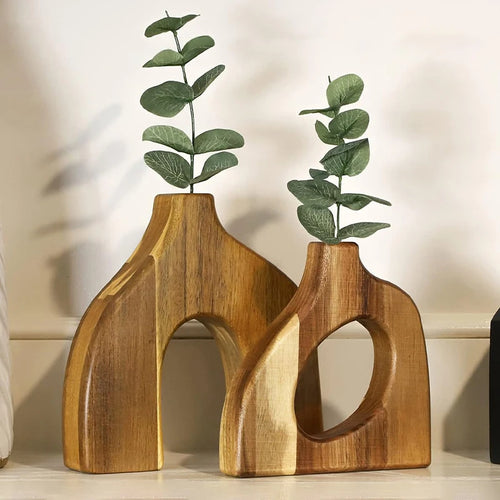 Set Of 2 Scandinavian Style Irregular Wooden Vases - The Finishing Touch Decor