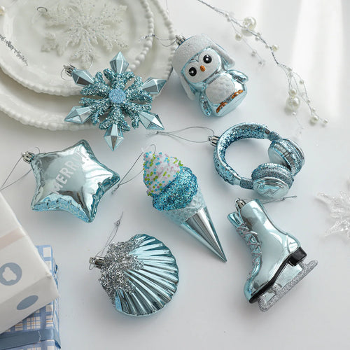 Assorted Large Blue Sparkle Cartoon Tree Ornaments