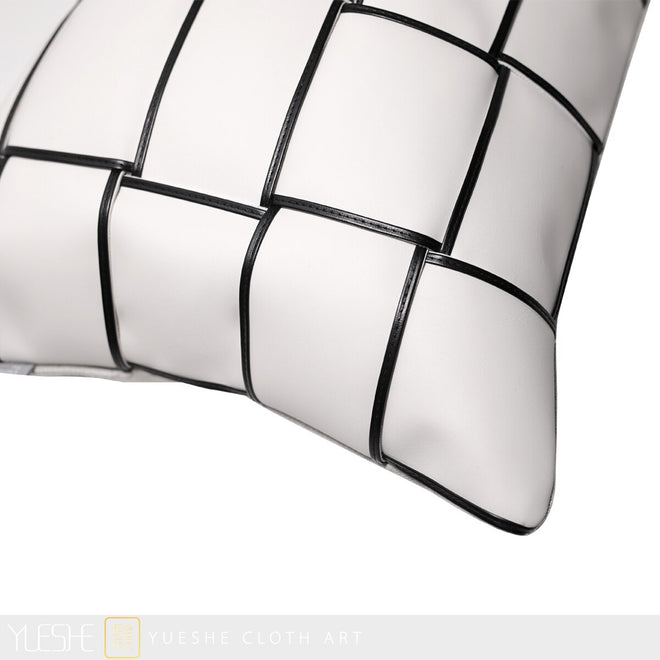 Retro Modern Luxury White Deco Pattern Genuine Leather Throw Pillows Covers - The Finishing Touch Decor