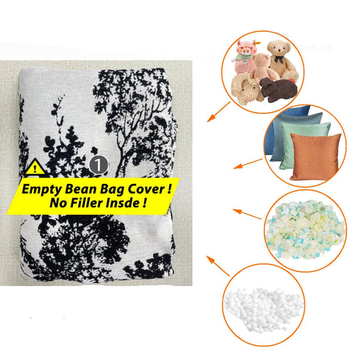 Thick Black & Off-White Chenille Pouf Ottoman Cover