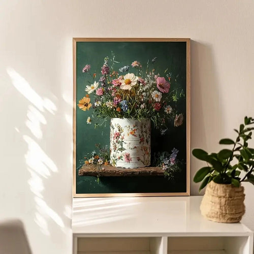 Retro floral vase wall art canvas print featuring vibrant floral design for decorative wall decor.