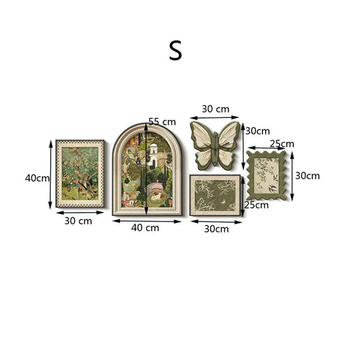 Framed 5 Pcs Set French Style Wall Art Prints, Murals and Clock - The Finishing Touch Decor