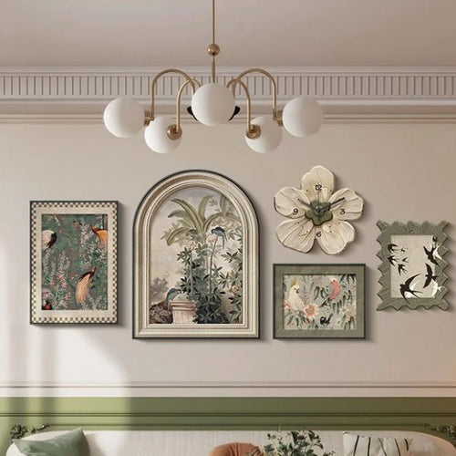Framed 5 Pcs Set French Style Wall Art Prints, Murals and Clock - The Finishing Touch Decor