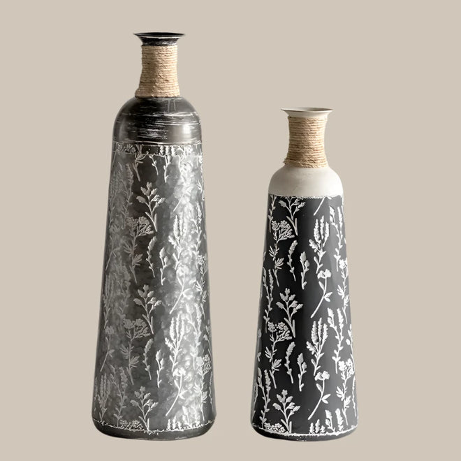 Farmhouse Rustic Etched Iron Floral Pattern Vases - The Finishing Touch Decor
