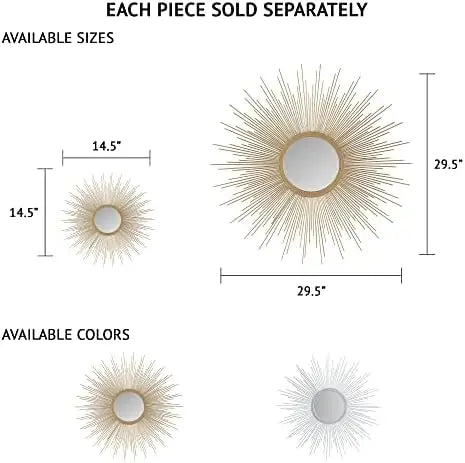 Gold Tone Iron Metal Large Sunburst Wall Art Mirror - The Finishing Touch Decor